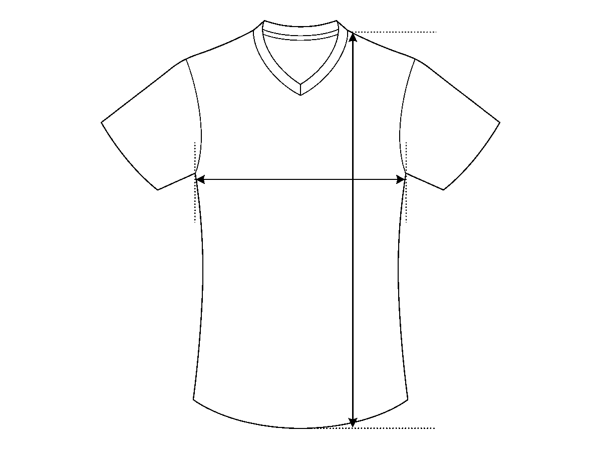 Dibujo de un jersey de futbol con una flecha horizontal que cruza el pecho de axila a axila y una flecha vertical que va del hombro al bajo